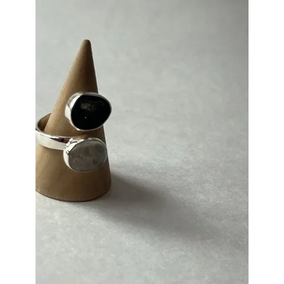 Geode & Clear Quartz Ring 925 Sterling Silver, Size 7 Adjustable - Picture 2 of 15